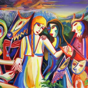 Gratis Versand M. Cieśla: "Den Geistern der Natur begegnen", Original/Unikat, Expressionistisches Ölgemälde (A)