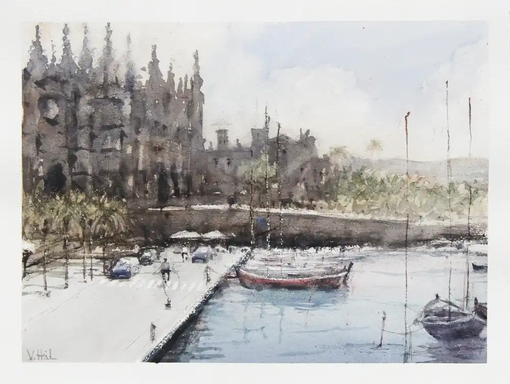 Neue Ware Aquarellmalerei: "Palma de Mallorca", Original/Unikat (ohne Rahmen), V. Heil