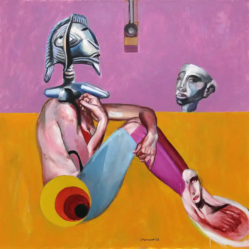 S. Petrunov: "African sculpture with a human body", zeitgenössisches Originalgemälde Highlight