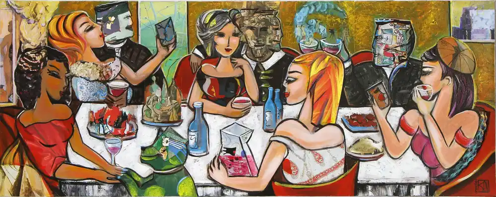 Moderne Kunst: "Drinking with Friends VI", K. Namazi, Original/Unikat Knallerangebot