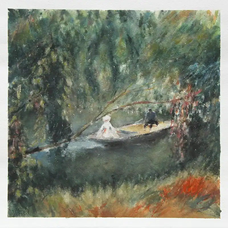 Aquarellmalerei: "Interpretation von "Das Boot" von Renoir", Original/Unikat (ohne Rahmen), V. Heil Abverkauf
