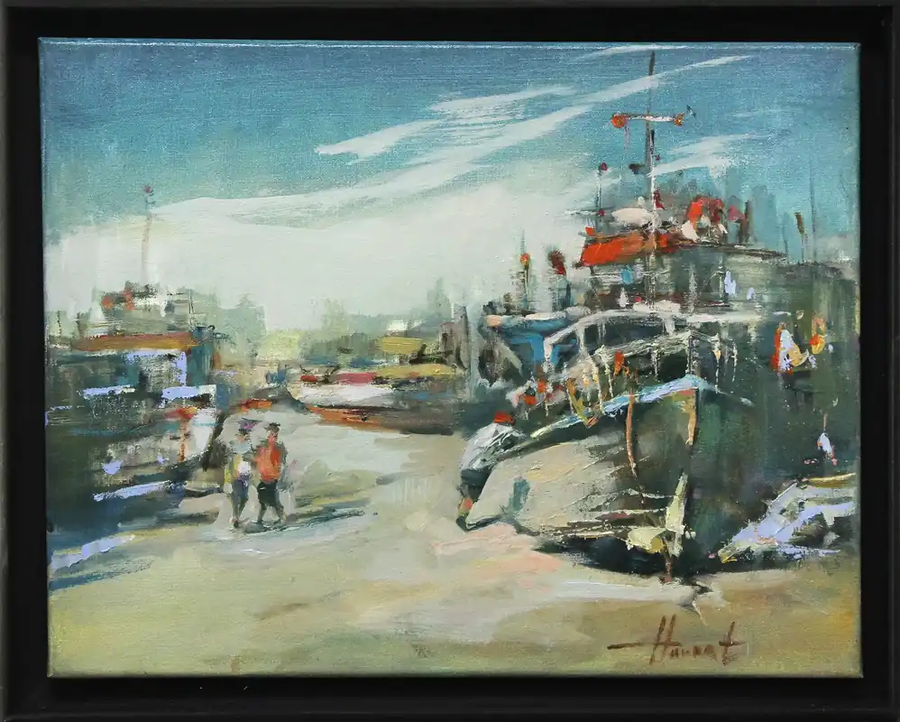 Ölgemälde: "Dock´s poetry", Original/Unikat, H. Havartsou Highlight