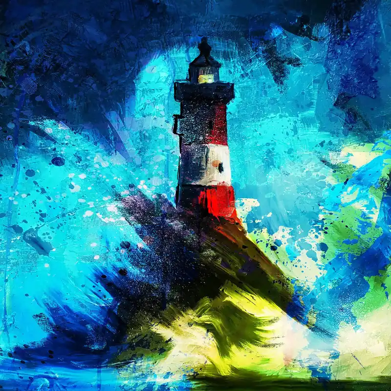 Kostenloser Versand Moderne Kunst: "Stormy Lighthouse", H. Mühlbauer-Gardemin, Original/Unikat