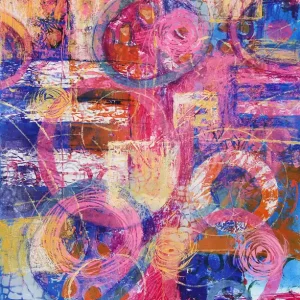Letzte Chance Abstrakte Malerei von Ewa Martens: "Blaue Kreise", Original/Unikat