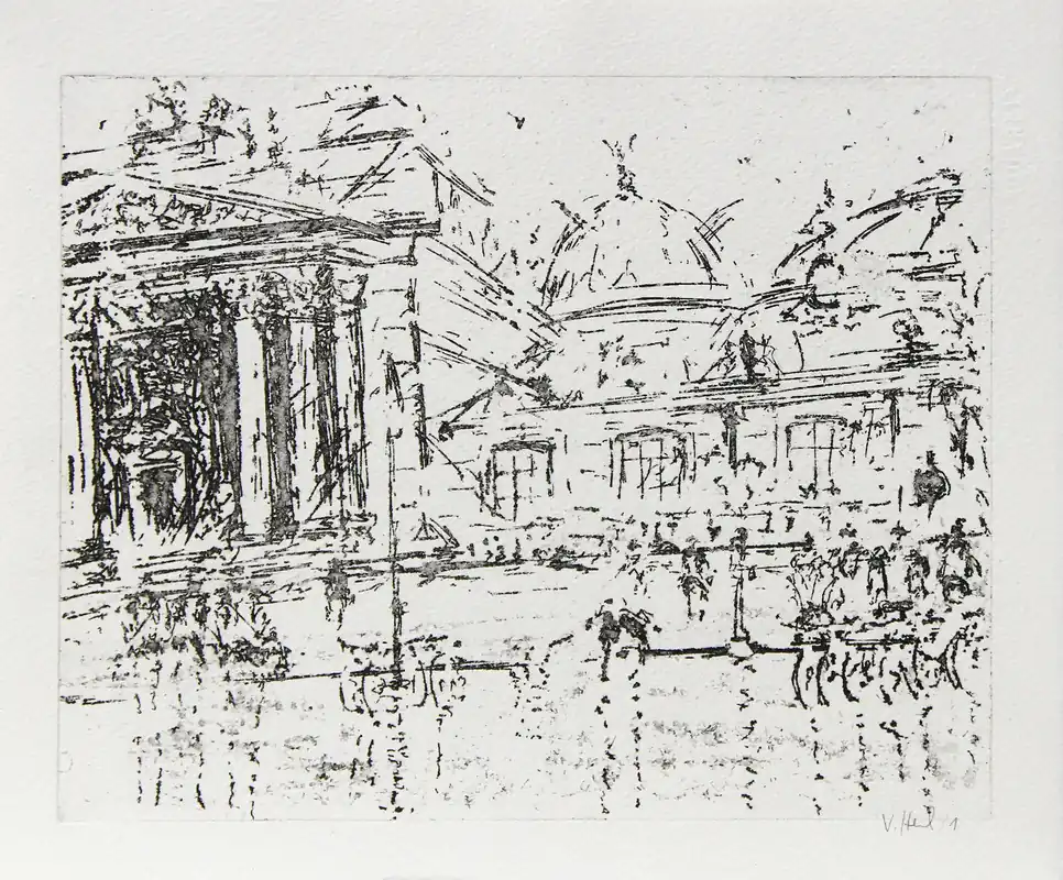 Grafik/Radierung: "Lipsiusbau Dresden Radierung / 1", Original/Unikat (ohne Rahmen), V. Heil Preiswert