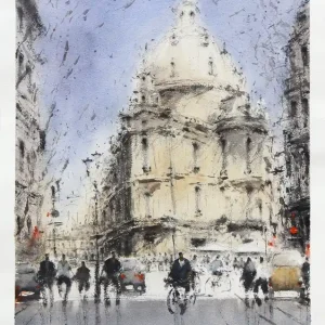 Aquarellmalerei: "Frauenkirche Dresden", Original/Unikat (ohne Rahmen), V. Heil Kostenloser Rückversand