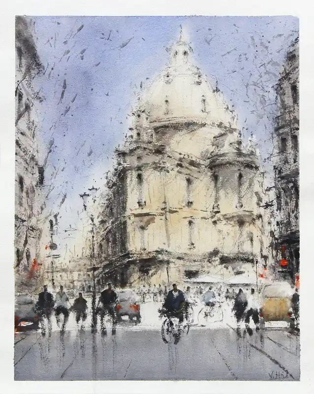 Aquarellmalerei: "Frauenkirche Dresden", Original/Unikat (ohne Rahmen), V. Heil Kostenloser Rückversand