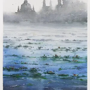Aquarellmalerei: "Rosen auf der Elbe", Original/Unikat, F. Bär Top-Preis