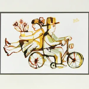 L. Roth: "Fahrradtour", originale Grafik/Zeichnung (ohne Rahmen), Unikat Aktuell