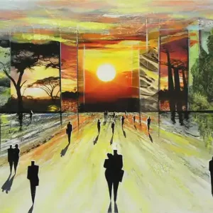 Meistverkauft Unikat, modernes Gemälde, K. Namazi: "Naturstadt - Sonnenritual I", Original