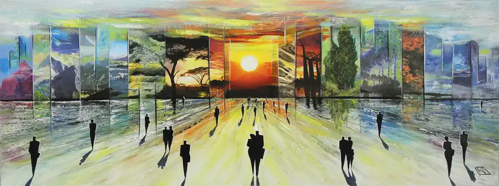 Meistverkauft Unikat, modernes Gemälde, K. Namazi: "Naturstadt - Sonnenritual I", Original