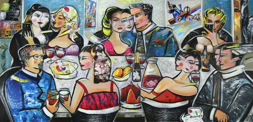 Moderne Kunst: "Dinner with Friends XI", K. Namazi, Original/Unikat Online Kaufen