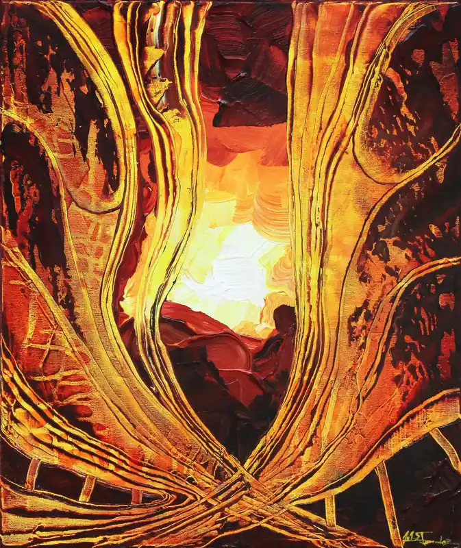 Unikat: "Feuerherz V", Originalgemälde, J. Fernandez, Acrylbilder Kostenfreie Lieferung
