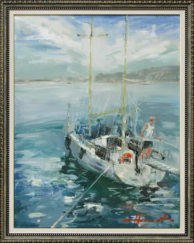 Ölgemälde: "Return to the Pier", Original/Unikat, H. Havartsou Kracherpreis