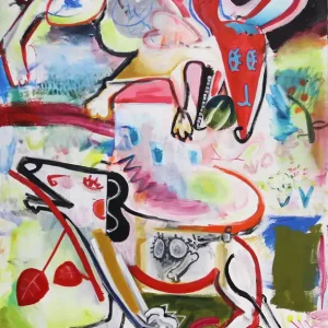 Preisreduziert M. Cieśla: "Zwei Dackel", Original/Unikat, Expressionistisches Ölgemälde (A)