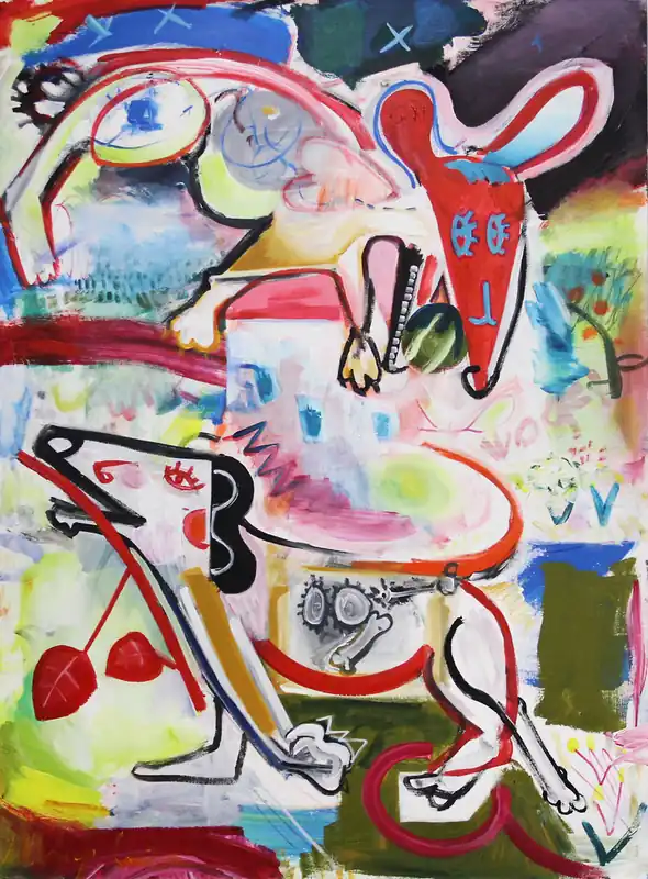 Preisreduziert M. Cieśla: "Zwei Dackel", Original/Unikat, Expressionistisches Ölgemälde (A)
