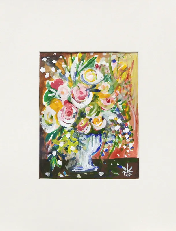 Schnäppchen Zeitgenössische Malerei: "Blumenfreude 4", Original/Unikat (ohne Rahmen), J. Riemer