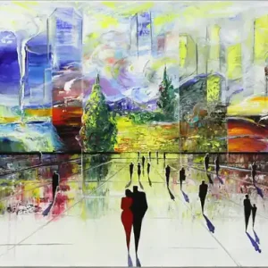 Kostenloser Rückversand Acrylgemälde: "City of Impressionism I", K. Namazi, Original/Unikat