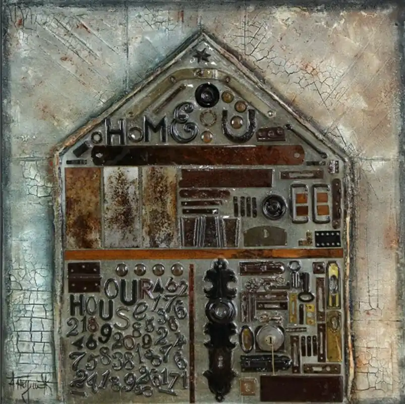 Jetzt Bestellen Vielschichtiges Acrylgemälde, A. Freymuth: "Hausordnung", Originalgemälde (Unikat) (A)