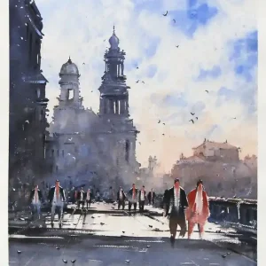 Kostenfreie Lieferung Aquarellmalerei: "Terrassenufer", Original/Unikat, F. Bär