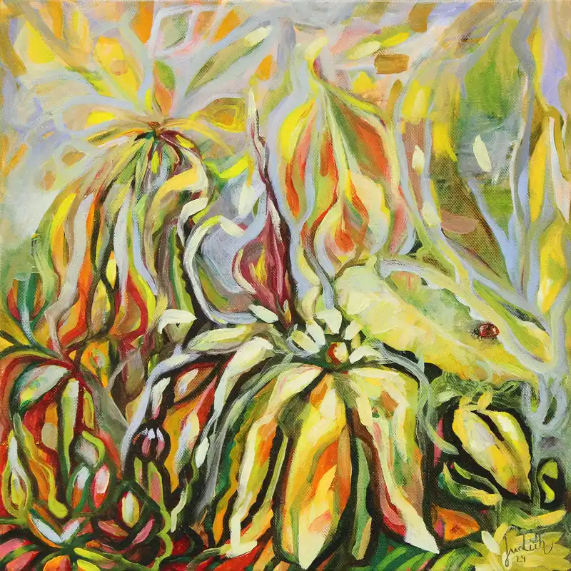 Versand Am Gleichen Tag Ölgemälde: "Zen Flowers 1", Original/Unikat, J. Riemer