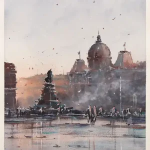 Heißes Angebot Aquarellmalerei: "Kongens Nytorv, Kopenhagen", Original/Unikat, F. Bär