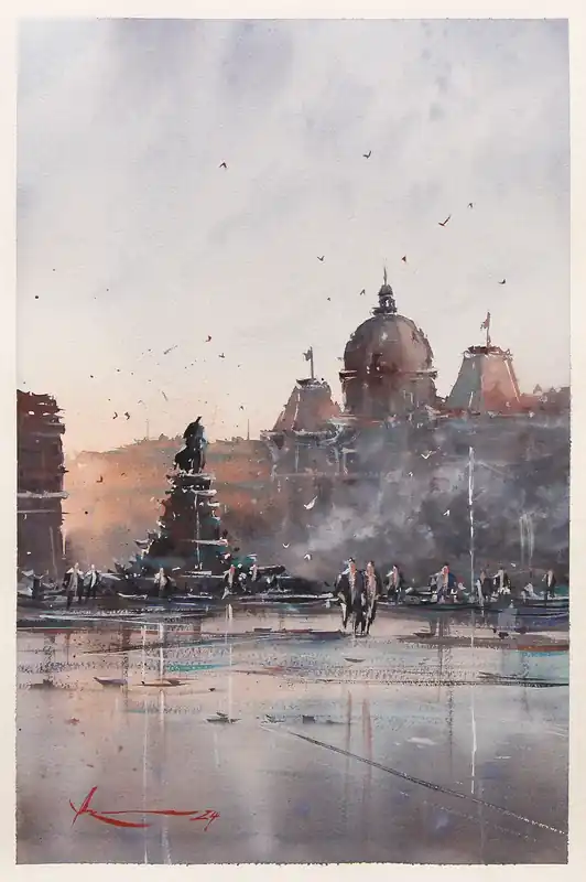 Heißes Angebot Aquarellmalerei: "Kongens Nytorv, Kopenhagen", Original/Unikat, F. Bär