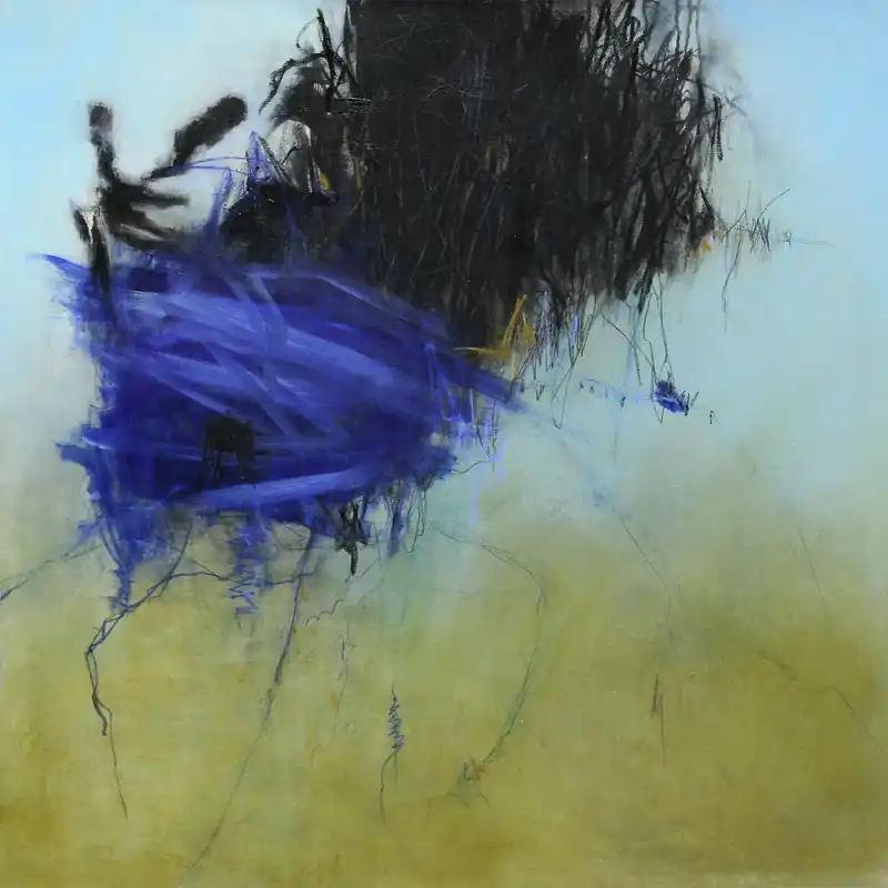 R. Schleeh: "Blauer Farbmoment", Originalgemälde (Unikat), zeitgenössische Kunst Gratis Versand