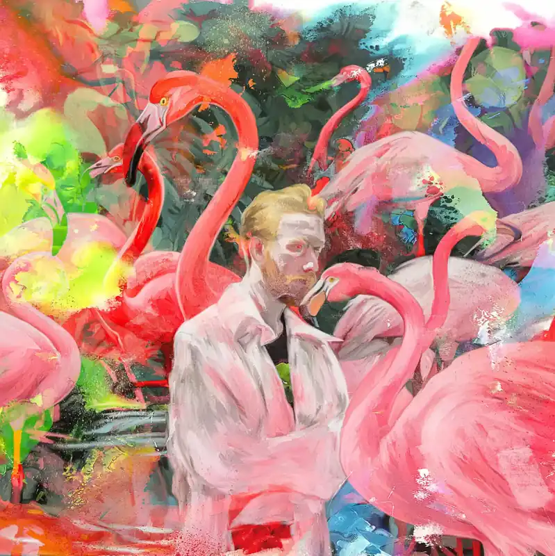 Begrenztes Angebot Moderne Kunst: "Van Gogh zwischen Flamingos", H. Mühlbauer-Gardemin, Original/Unikat