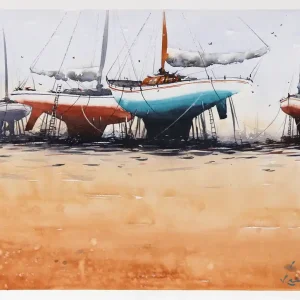 Aquarellmalerei: "Warten auf Meer", Original/Unikat, F. Bär Top-Seller