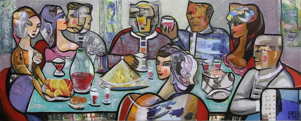 Neuheit Kunstdruck, signiert: "Drinking with Friends IV", K. Namazi, Edition, Nr. 1/150