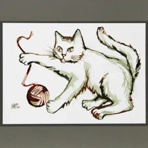 Direkt Vom Hersteller L. Roth: "Spielende Katze", originale Grafik/Zeichnung (ohne Rahmen), Unikat