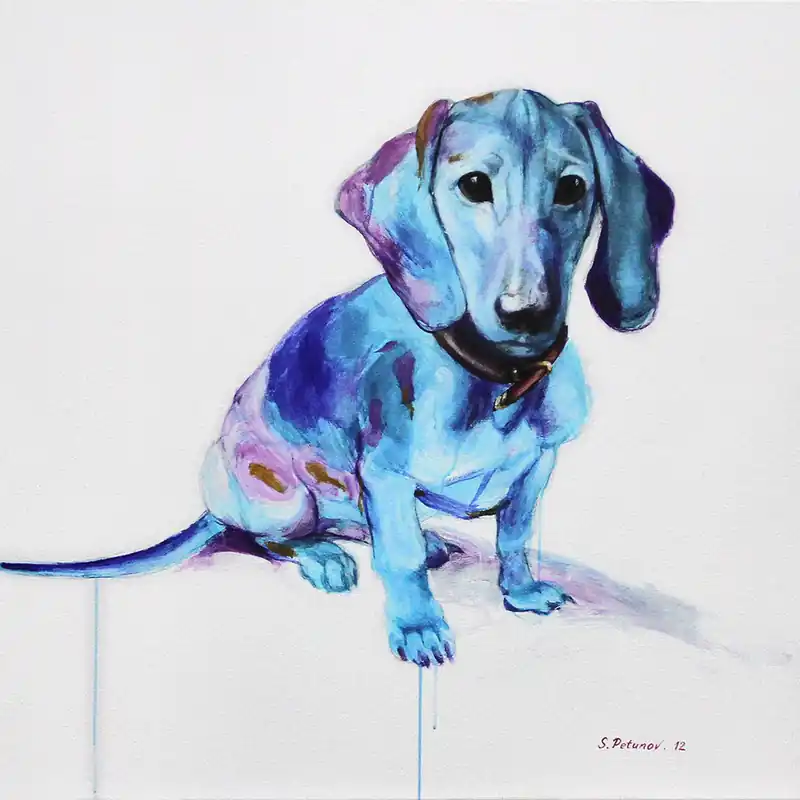 Neu Im Sortiment S. Petrunov: "Blue Dachshund", limitierter Kunstdruck