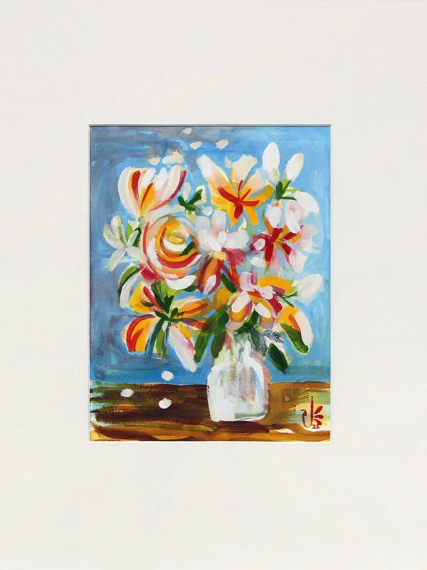 Zeitgenössische Malerei: "Blumenfreude 1", Original/Unikat (ohne Rahmen), J. Riemer Neu