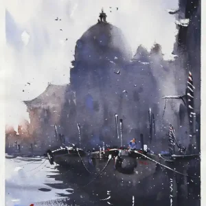 Aquarellmalerei: "Am Steg", Original/Unikat, F. Bär Preis Gesenkt