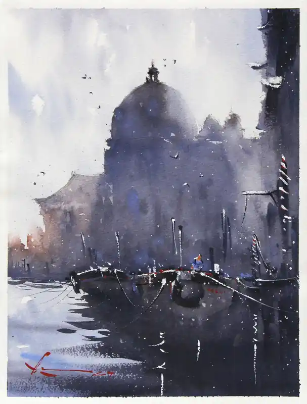 Aquarellmalerei: "Am Steg", Original/Unikat, F. Bär Preis Gesenkt