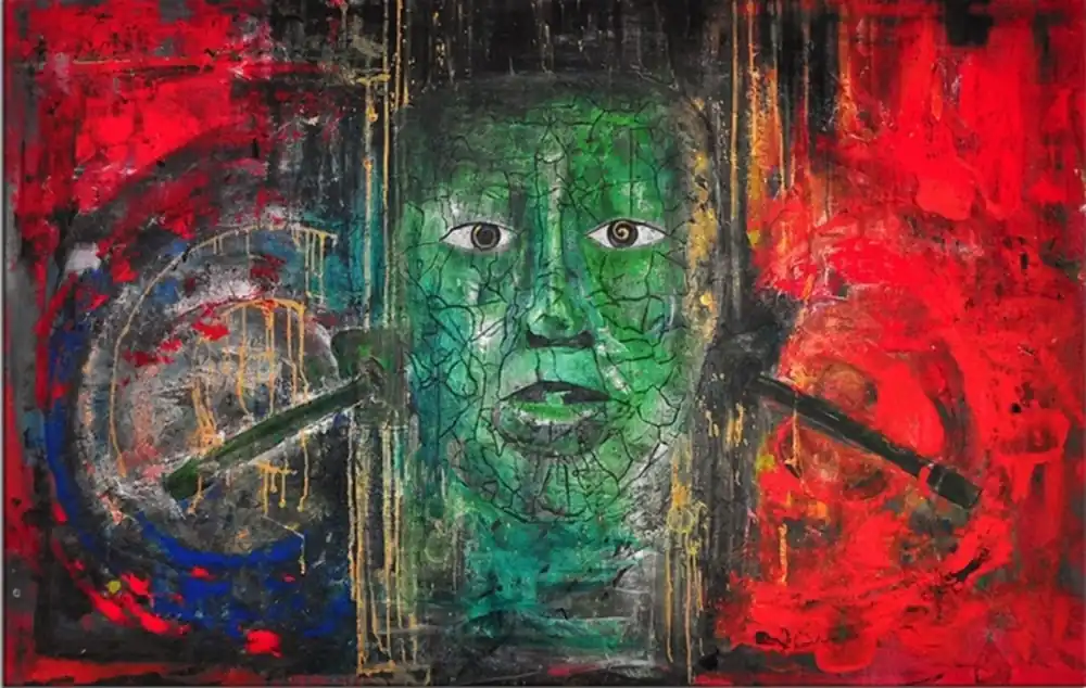 Acrylgemälde, C. David Schwartz: "PAKAL IN TRANCE", Originalgemälde (Unikat) Bestpreis