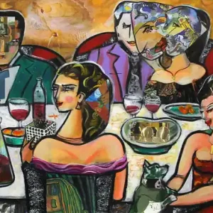 Sonderangebot Unikat, modernes Gemälde, K. Namazi: "Dinner with Friends X", Original