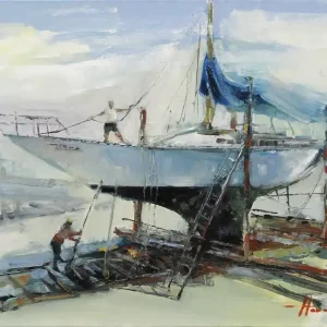 Expressversand Ölgemälde: "Under the Mast", Original/Unikat, H. Havartsou