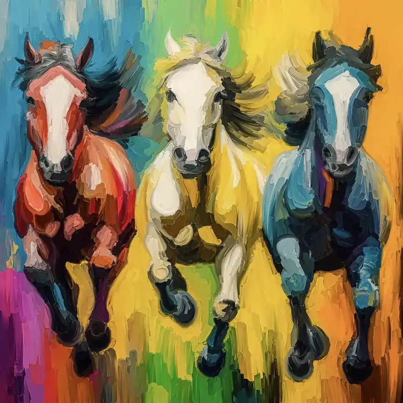 Günstig Moderne Kunst: "Wildpferde", H. Mühlbauer-Gardemin, Original/Unikat