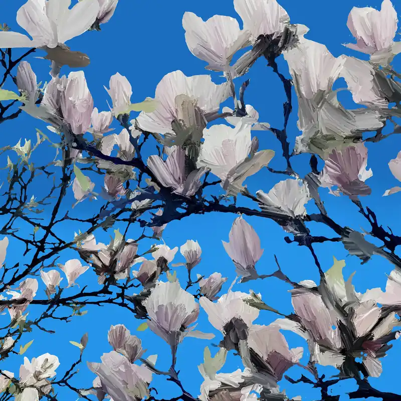 Günstig Kunstdruck, signiert: "Magnolien in Weiß und Blau", Holger Mühlbauer-Gardemin, Edition, Nr. 1/150