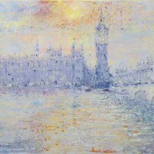 Ölgemälde: "Westminsterpalast London - Tribut an Monet Morgenstimmung", Original/Unikat, V. Heil Markenware