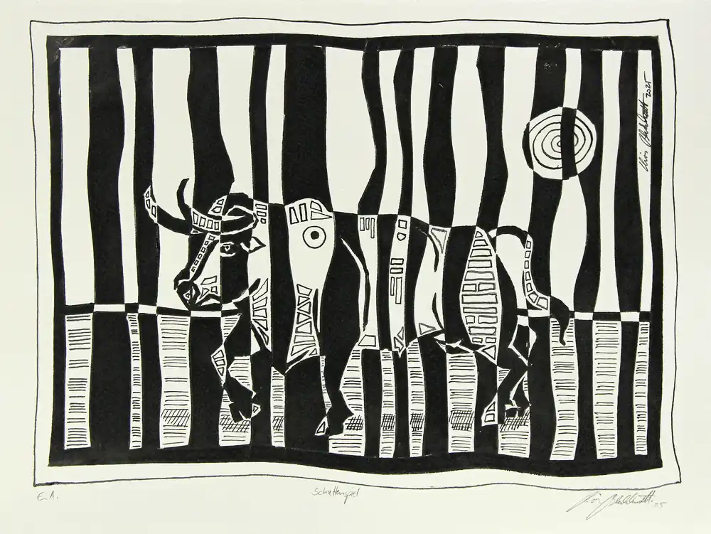 Chinatusche auf Papier, C. Blechschmidt: "Schattenspiel", Original/Unikat Kostenloser Versand