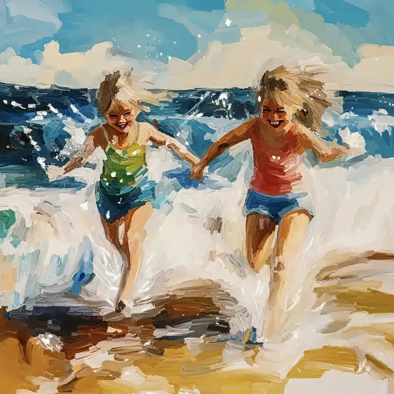 Moderne Kunst: "Zwillinge am Meer", H. Mühlbauer-Gardemin, Original/Unikat Ausverkauf