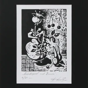 Saisonangebot Malerei/Grafik auf Papier: "Mohnkapsel und Birnen, Nr. 6/20", A. Larrett, Original (Unikat)