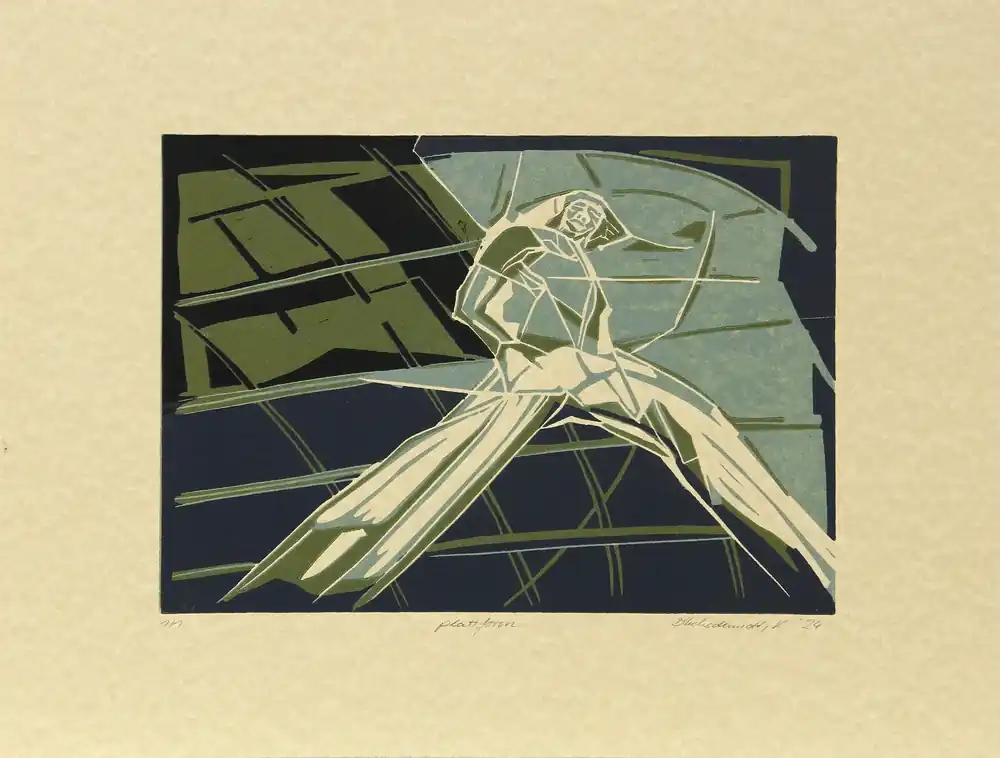Günstig K. Blechschmidt: "Plattform", originale Grafik/Unikat, Linolschnitt