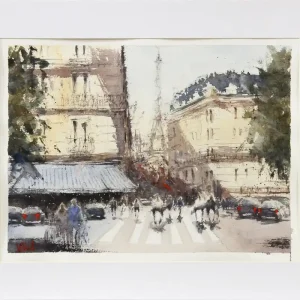 Aquarellmalerei: "Paris - Place de Mexico", Original/Unikat, V. Heil Direkt Vom Hersteller