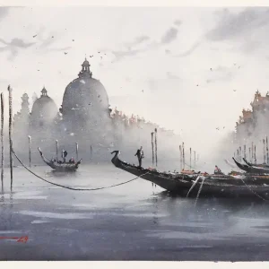 Aquarellmalerei: "Gondeln in Venedig", Original/Unikat, F. Bär Highlight