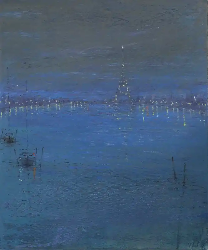 Neue Kollektion Ölgemälde: "Paris-Impression bei Nacht", Original/Unikat, V. Heil