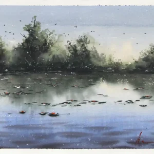 Neu Im Sortiment Aquarellmalerei: "Ruhe des Sees", Original/Unikat, F. Bär